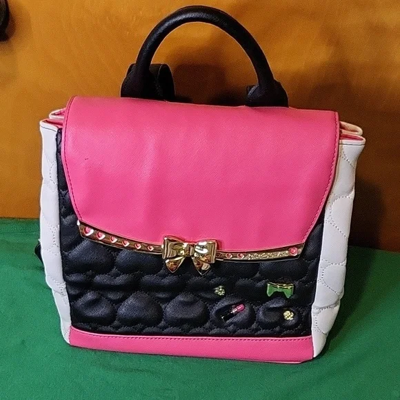 Betsey Johnson Bags Pink Black White Betsey Johnson Backpack